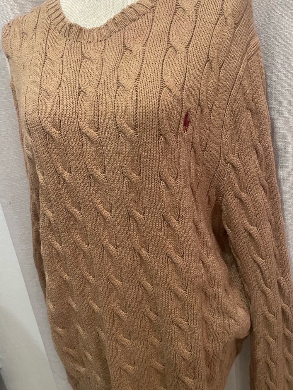 Polo by Ralph Lauren Camel Tan Cable-Knit Crewneck Sweater